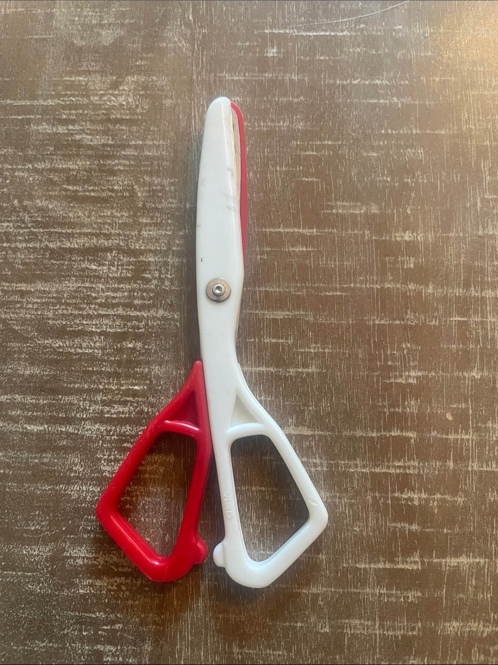 Vintage Red & White Kids Plastic Safety Scissors, Fair Condition